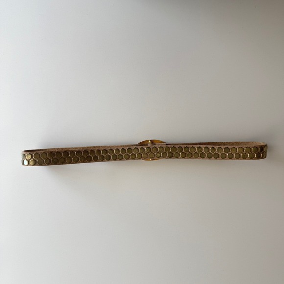 LeatherRock Brass Hexagon Oval Buckle Inset Leather Belt 40" Length - Picture 2 of 10